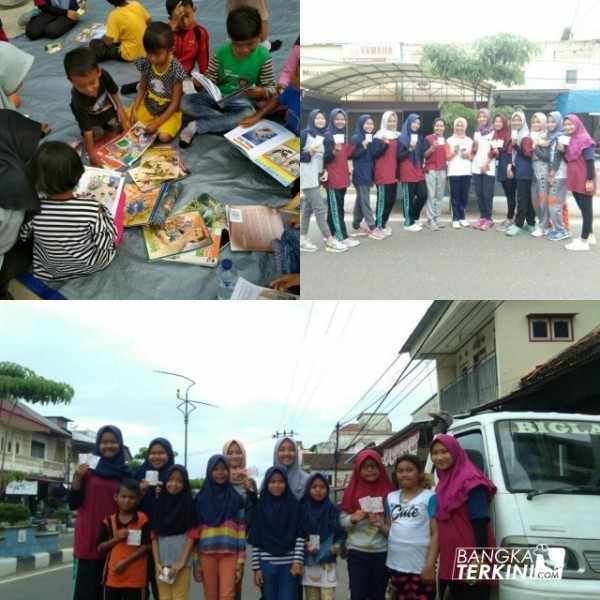 Memperingati Hari Buku Anak Internasional, Forum Anak Bangka Selatan (Basel) bersama dengan Fasilitator Anak membagikan stiker dengan tema hari buku anak internasional, Minggu pagi (08/04/2018) di sekitaran area car free day Toboali, Bangka selatan.