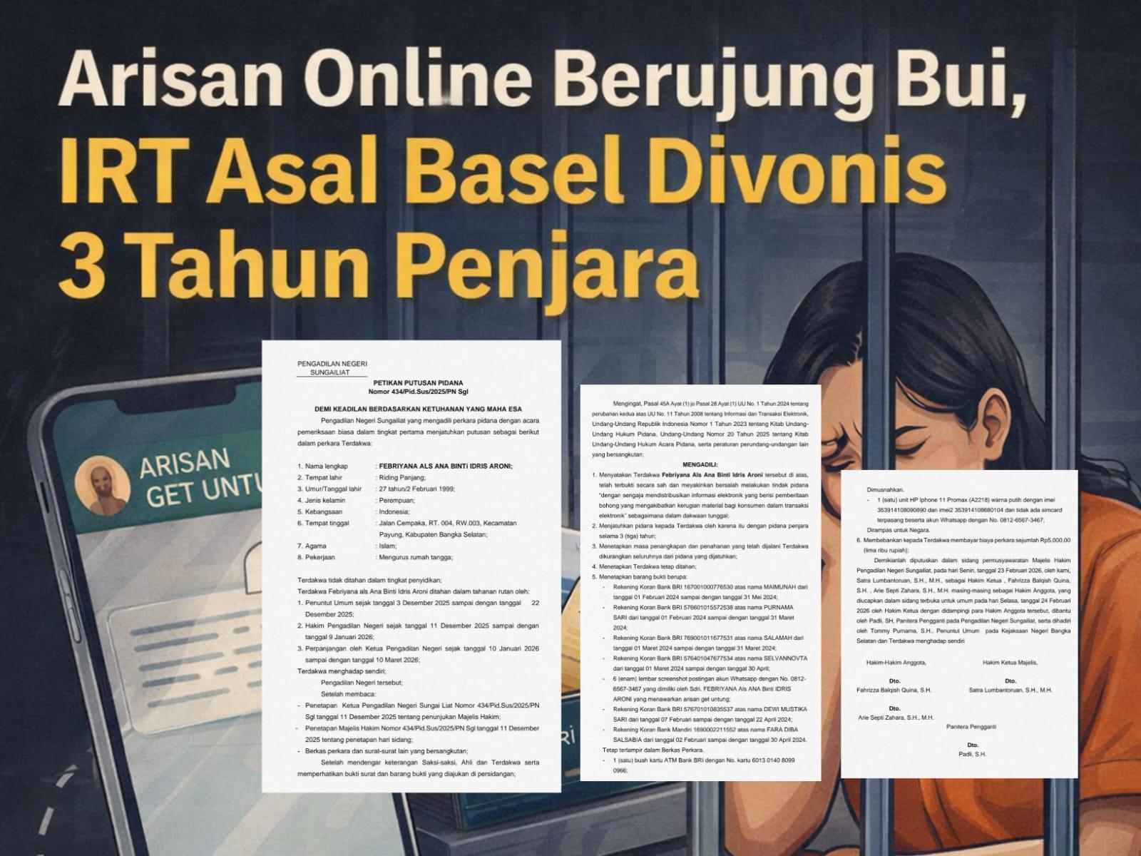 Foto Ilustrasi Arisan Online dan juga Petikan Putusan Pidana IRT dari Basel