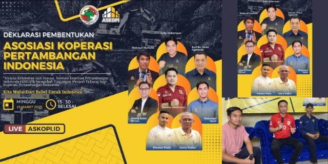 BANGKATERKINI - Sejumlah tokoh pertambangan dan koperasi secara resmi mendeklarasikan pembentukan Asosiasi Koperasi Pertambangan Indonesia (ASKOPI) dalam sebuah acara yang berlangsung di Kota Pangkapinang, Bangka Belitung, Minggu (23/03/2025).