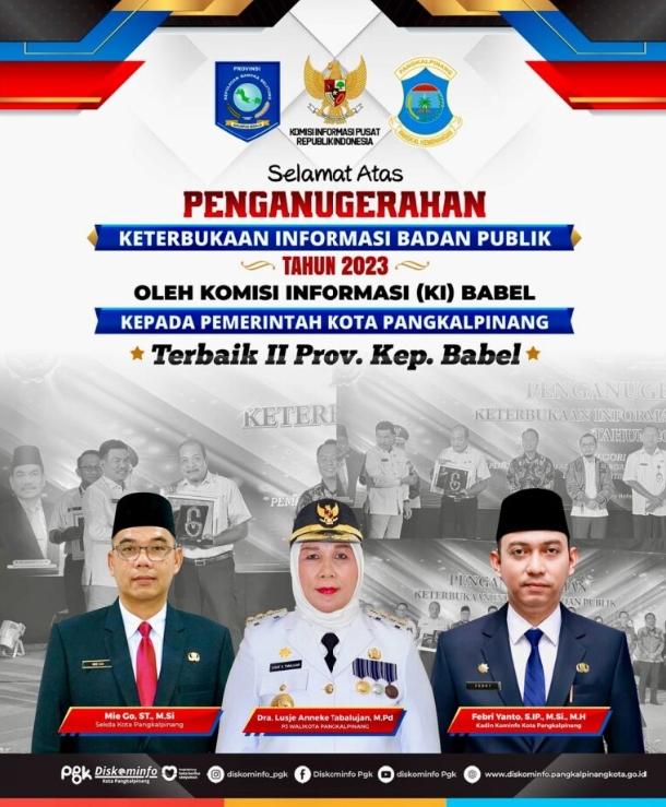 Pemkot Pangkalpinang Terima Anugerah Badan Publik Informatif dari Komisi Informasi Provinsi Bangka Belitung