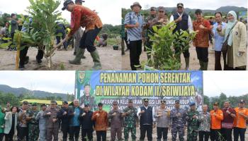 BANGKA TENGAH, BANGKATERKINI  - Korem 045/Garuda Jaya Bangka Belitung, melaksanakan kegiatan karya bakti penanaman pohon,