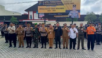 Pj Wali Kota Lusje Ikuti Apel Pergeseran Pasukan PAM Pemilu,
