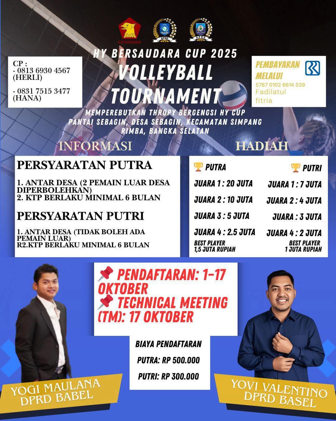 Turnamen Voli HY Bersaudara Cup 2025 Siap Guncang Pantai Sebagin, Bangka Selatan