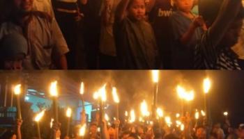 Sambut Ramadhan 1446 H, Warga Jalan Binjai RT 02 Desa Mangkol Gelar Pawai Obor